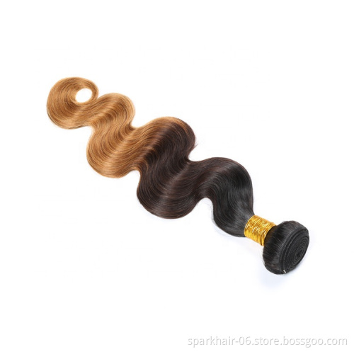 9a 100g SPARK Ombre Brazilian Remy Human Hair Weaving Bundle for Women Weave Hair Extension Black Brown Gold Body Wave 1b/4/30